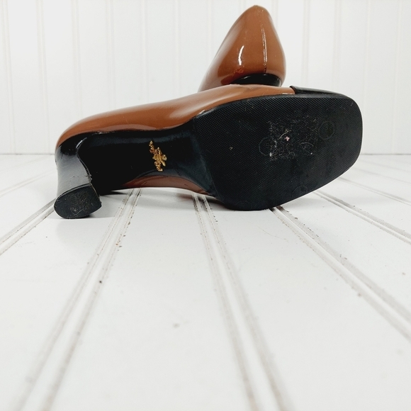 Prada Black Brown Patent Leather Square Toe Slip On Block Heel Pumps B237 - Picture 10 of 15